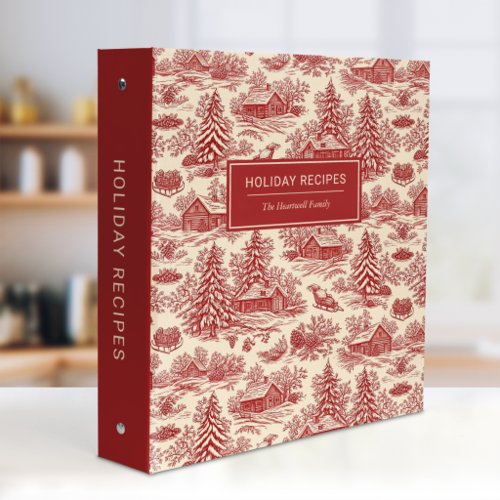 Holiday Recipes Vintage Rustic Toile Pattern Red 3 Ring Binder