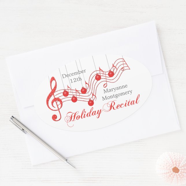 Holiday Recital, Red Lace Oval Sticker (Envelope)