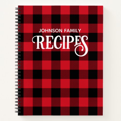 Holiday Red and Black Buffalo Check Family Recipe Notebook