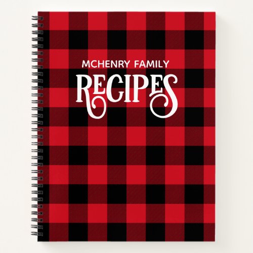 Holiday Red and Black Buffalo Plaid Family Recipe Notebook