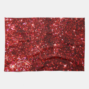 Holiday Red and Black Faux Glitter Christmas Kitchen Towel