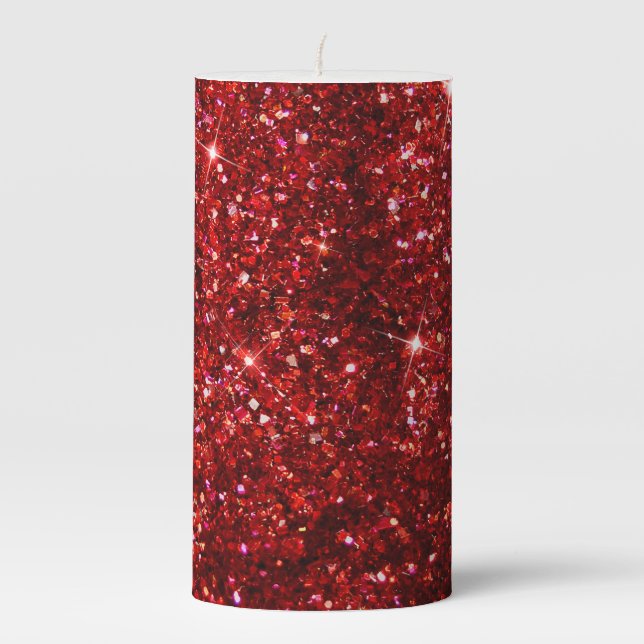 Holiday Red and Black Faux Glitter Christmas Pillar Candle (Front)