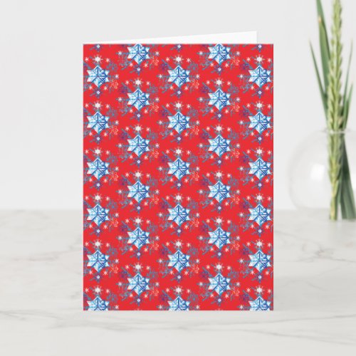 Holiday red and blue snowflakes and stars