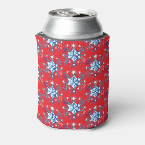 Holiday red and blue snowflakes and stars can cooler