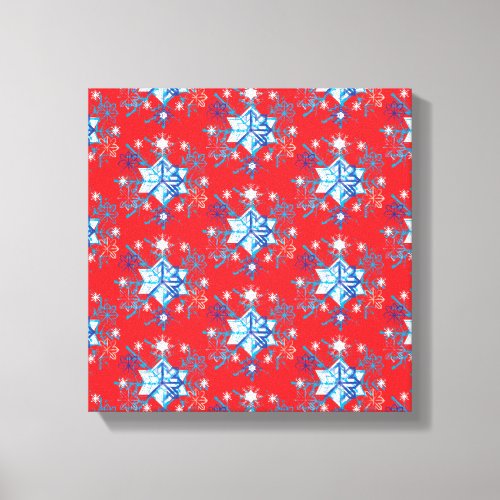 Holiday red and blue snowflakes and stars canvas print