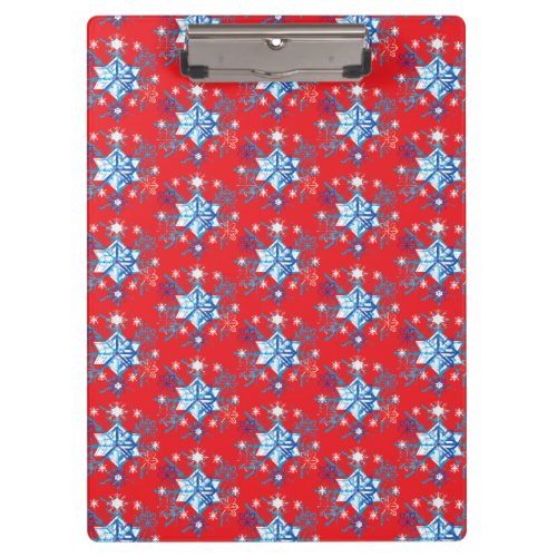 Holiday red and blue snowflakes and stars clipboard