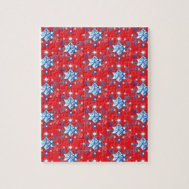 Holiday red and blue snowflakes and stars jigsaw puzzle (Vertical)
