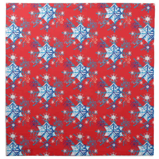 Holiday red and blue snowflakes and stars napkin (Front)