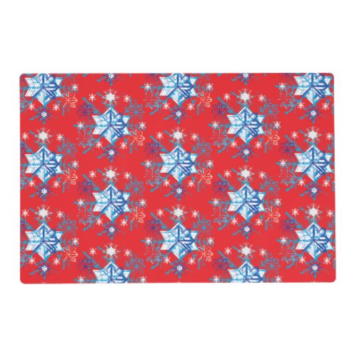 Holiday red and blue snowflakes and stars placemat
