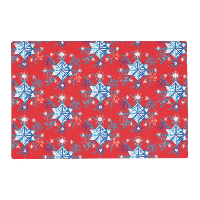 Holiday red and blue snowflakes and stars placemat (Front)