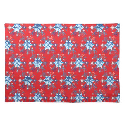 Holiday red and blue snowflakes and stars placemat