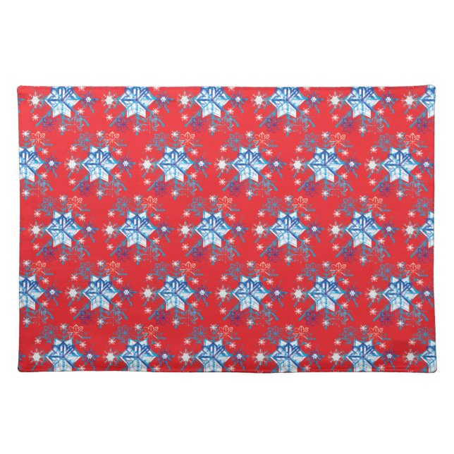 Holiday red and blue snowflakes and stars placemat (Front)