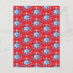 Holiday red and blue snowflakes and stars postcard