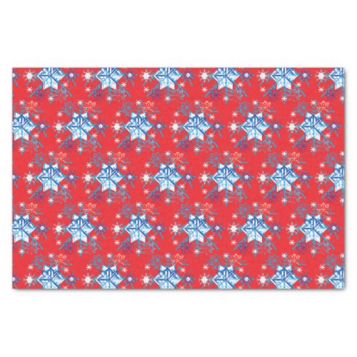 Holiday red and blue snowflakes and stars tissue paper