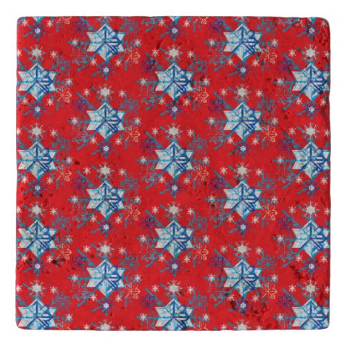 Holiday red and blue snowflakes and stars trivet
