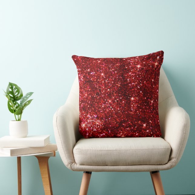 Holiday Red and Gold Faux Glitter Christmas Throw Pillow (Chair)