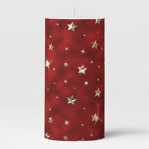 Holiday Red and Gold Faux Metal Christmas Stars Pillar Candle