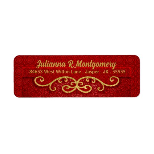 Holiday Red and Gold in a Damask Return Address Label