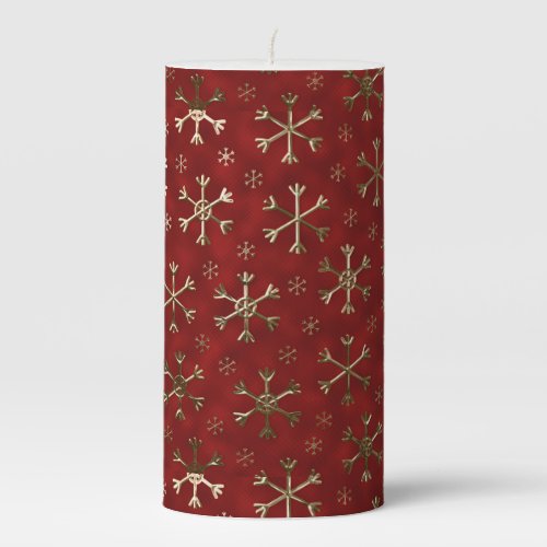 Holiday Red and Gold Metal Christmas Snowflakes Pillar Candle