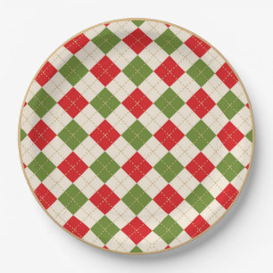 Holiday Red and Green Argyle Christmas Plate