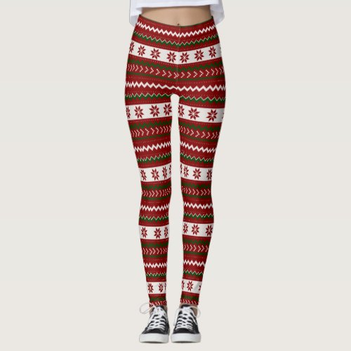 Holiday Red and Green Fair Isle Leggings