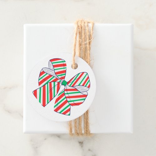 Holiday Red and Green Striped Bow and Polka Dots Favor Tags