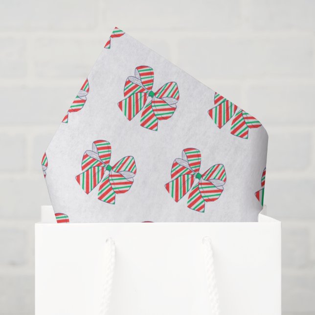 Holiday Red and Green Striped Bows Tissue Paper (Gift Bag)