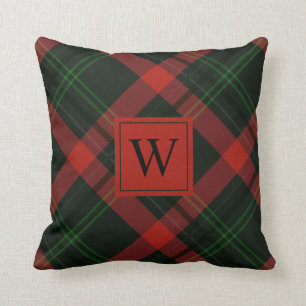 Holiday Red and Green Tartan Plaid with Monogram Throw Pillow