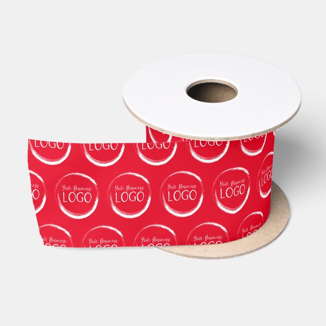 Holiday Red and White Small Business Logo Promo Satin Ribbon (Spool)