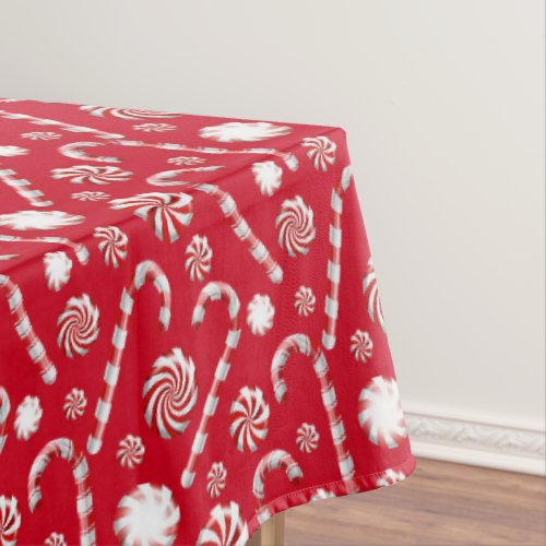 Holiday Red and White Winter Candy Cane Christmas Tablecloth