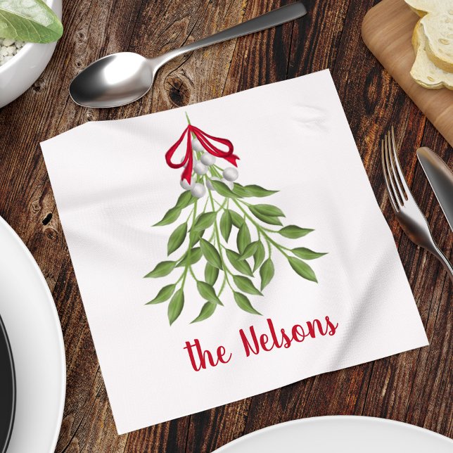 Holiday Red Berries Botanical Greenery Christmas Napkins (Christmas merry mistletoe watercolor simple customized calligraphy napkin. )
