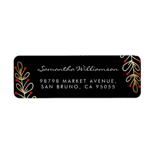 Holiday Red Berries  Gold Leaves Address Label