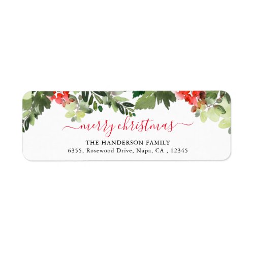 Holiday Red Berries Greenery Return Address Label