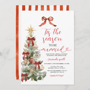 Holiday Red Bow Christmas Tree Couple Wedding Invitation