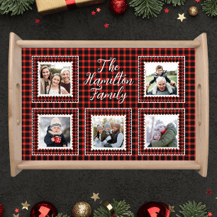 Holiday Red Buffalo Plaid Family Photo Serving Tray