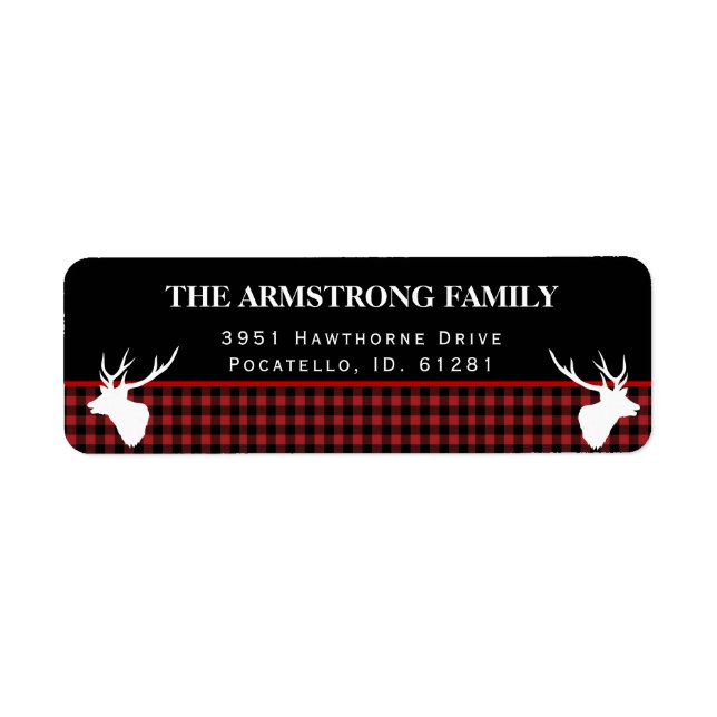 Holiday Red Buffalo Plaid Rustic Style Address Label (Front)