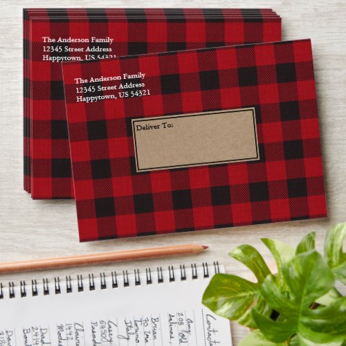 Holiday Red Buffalo Plaid Tartan Kraft Envelope