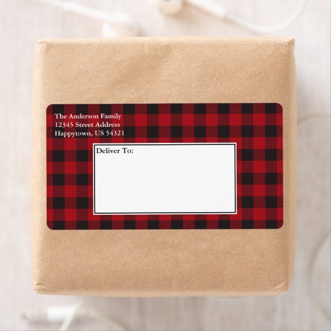 Holiday Red Buffalo Plaid Tartan Shipping Label (Insitu)