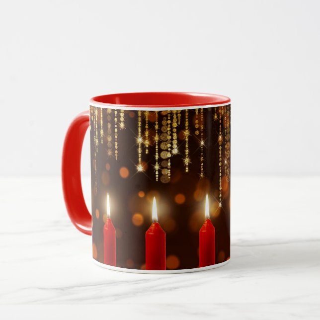 Holiday Red Candles, glisten and gleam, Mug (Front Left)