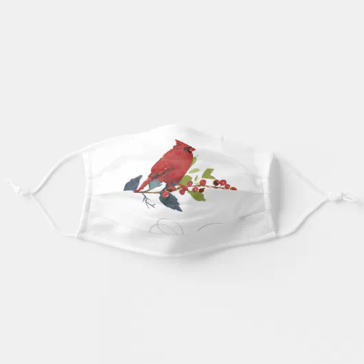 Holiday Red Cardinal Bird Watercolor Holly Adult Cloth Face Mask | Zazzle
