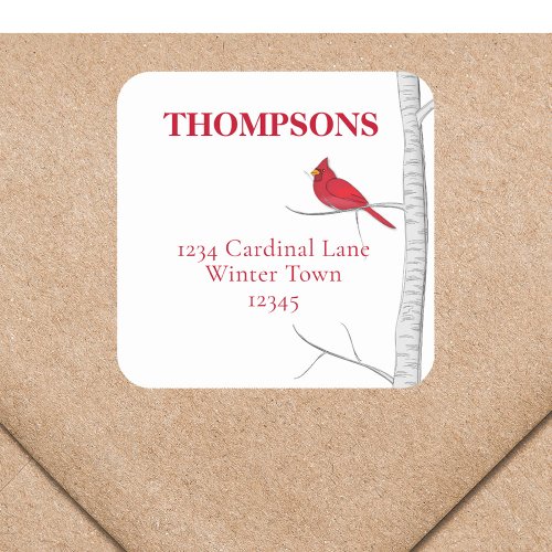Holiday Red Cardinal Simple Winter Return Address  Square Sticker