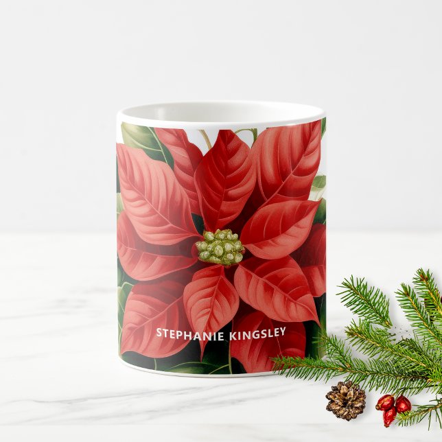 Holiday Red Christmas Poinsettia Personalized Coffee Mug (Creator Uploaded)