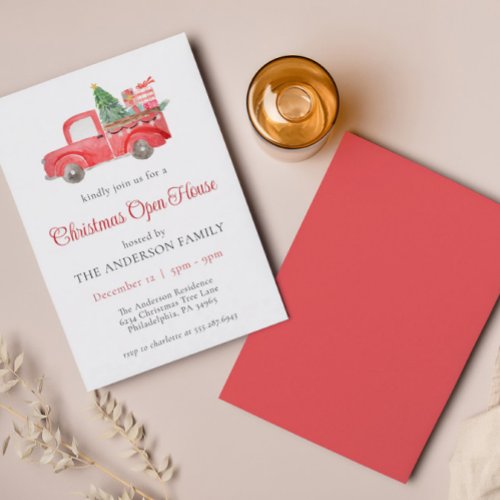 Holiday Red Christmas Truck Open House Invitation
