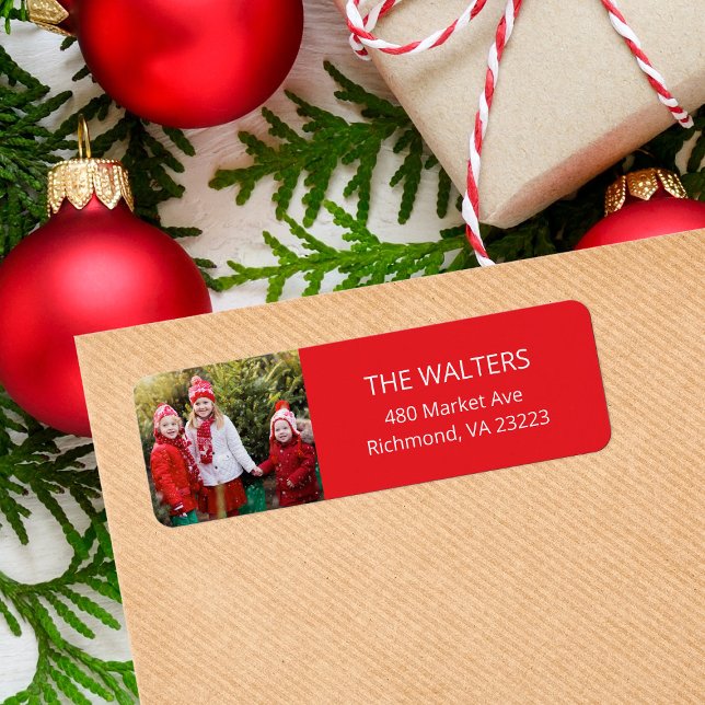 Holiday Red Custom Photo Return Address Labels (Creator Uploaded)