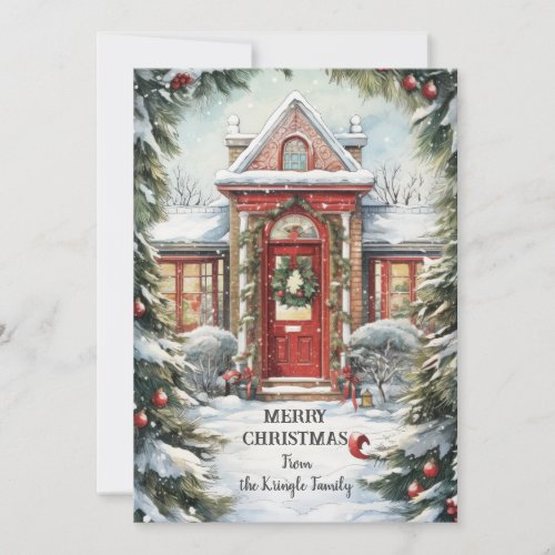 Holiday Red Door Art Christmas Flat Card