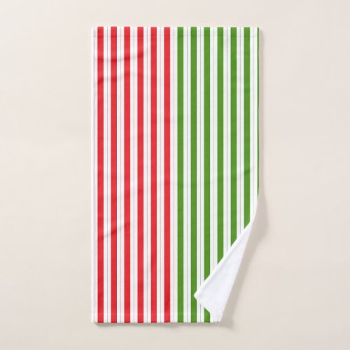 Holiday Red  Elf Green Candy Stripe Striped Bath Towel Set