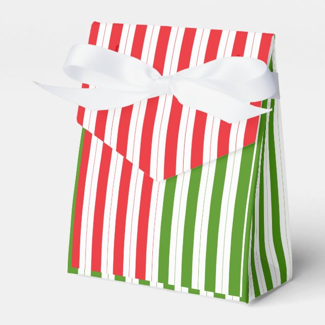 Holiday Red & Elf Green Candy Stripe Striped Favor Boxes (Front Side)