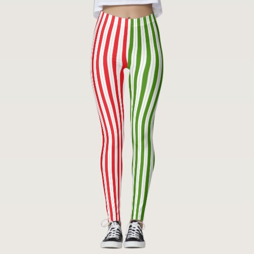 Holiday Red  Elf Green Candy Stripe Striped Leggings