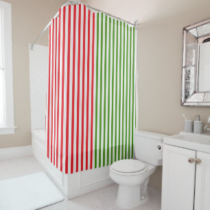 Holiday Red & Elf Green Candy Stripe Striped Shower Curtain