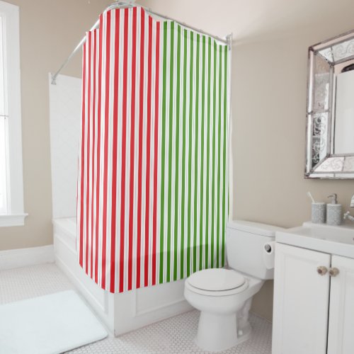 Holiday Red  Elf Green Candy Stripe Striped Shower Curtain